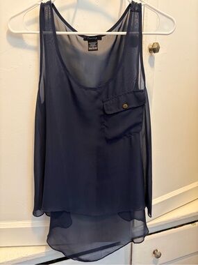 Timing Navy Sheer High-Low Pocket Tank Top